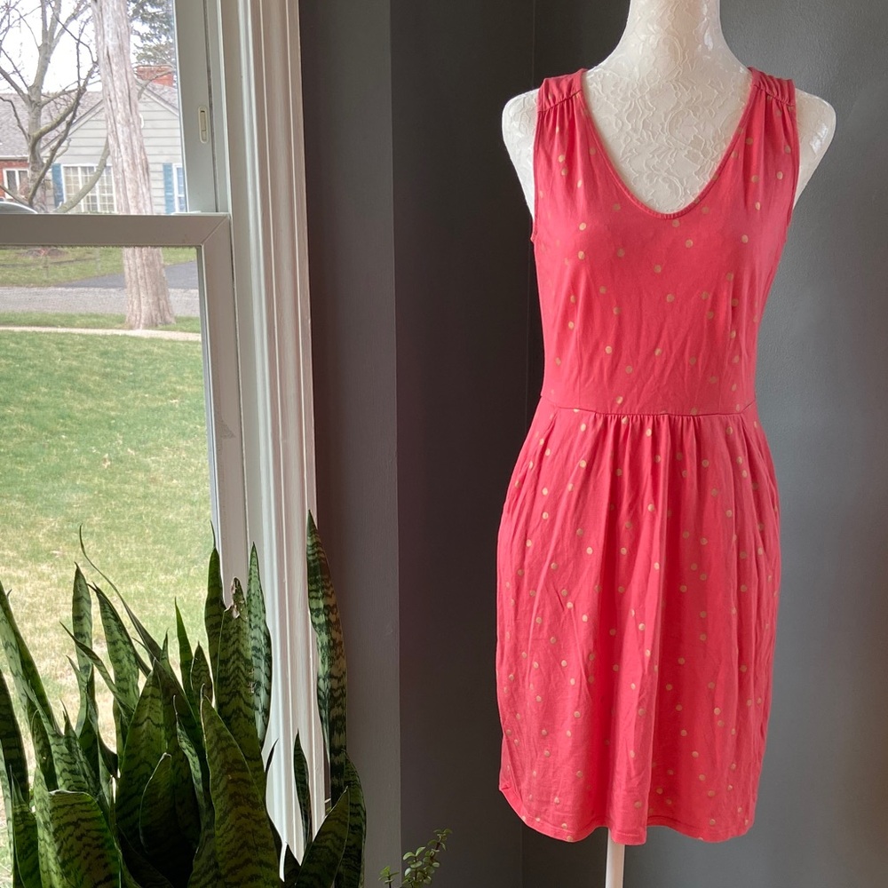 Boden Sleeveless Coral Polka Dot Midi Dress